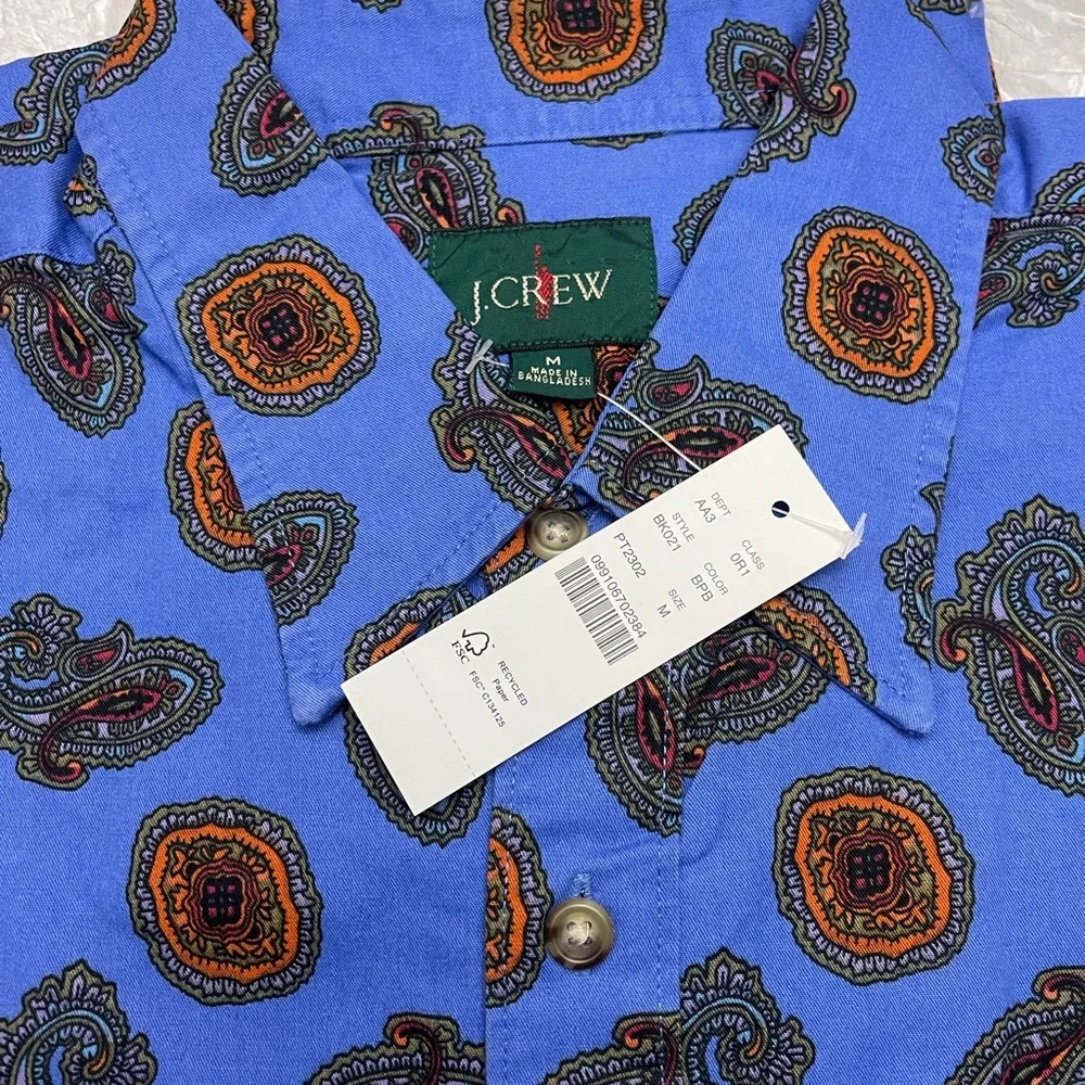 J. Crew Vintage Twill Casual Button Up Shirt in a Purple Blue Paisley Print